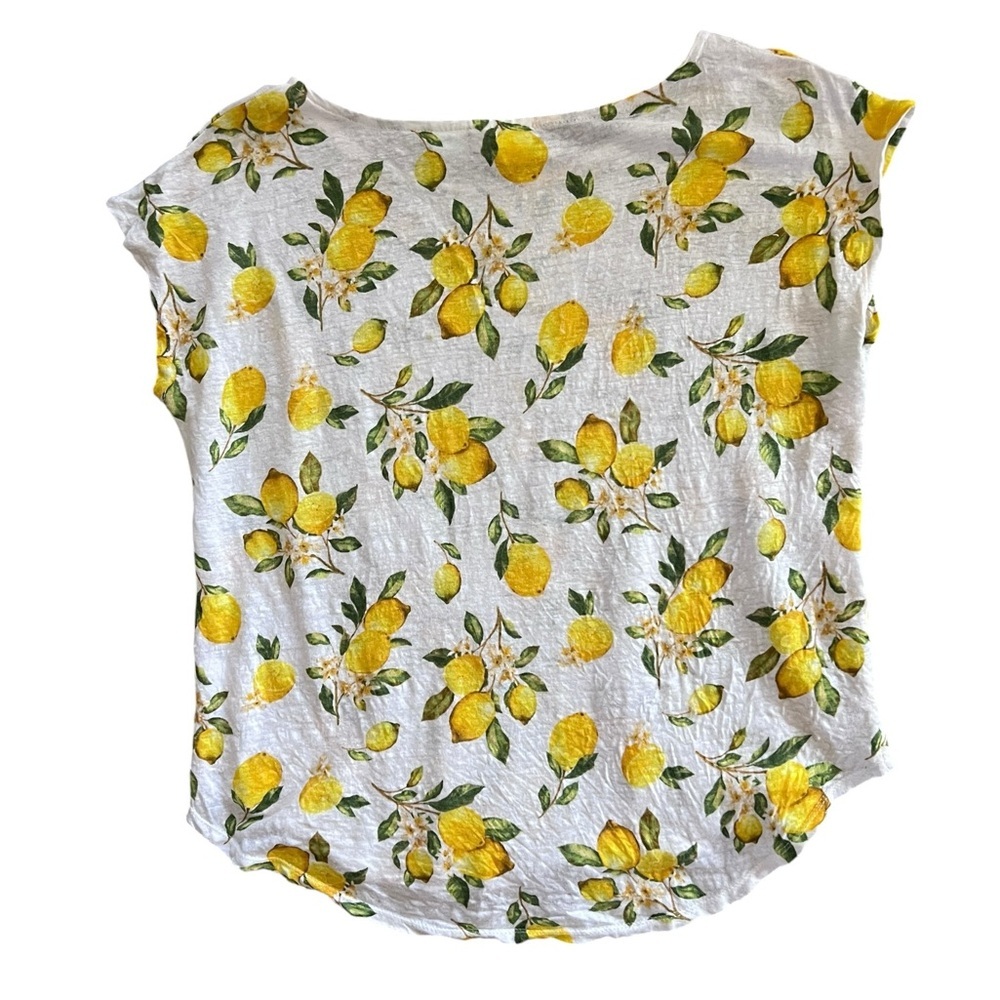 Cynthia Rowley 100% linen White Lemon Print Top size large - Picture 2 of 6
